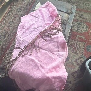 Pink Fringe wide leg pants-Linen